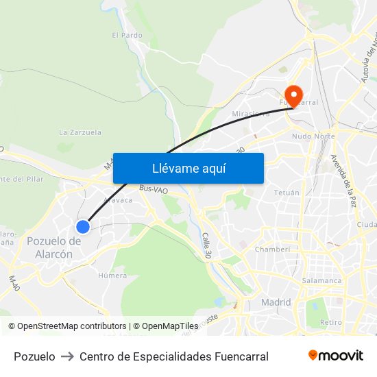 Pozuelo to Centro de Especialidades Fuencarral map