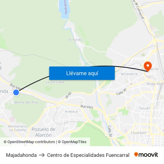 Majadahonda to Centro de Especialidades Fuencarral map