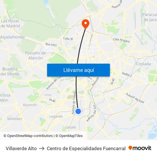 Villaverde Alto to Centro de Especialidades Fuencarral map
