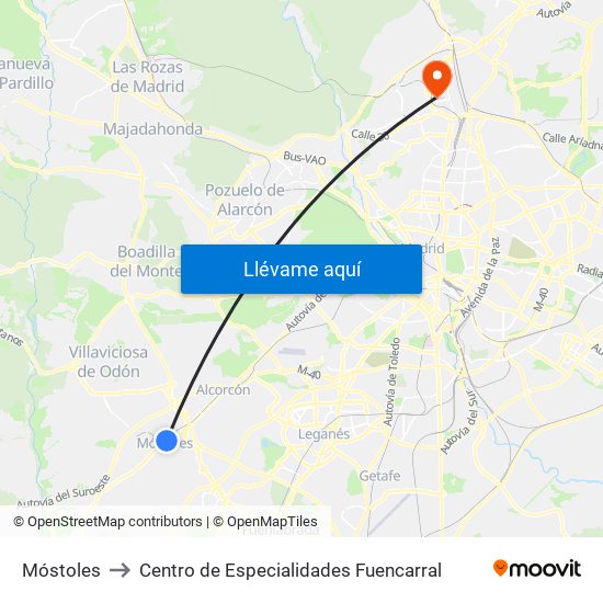 Móstoles to Centro de Especialidades Fuencarral map