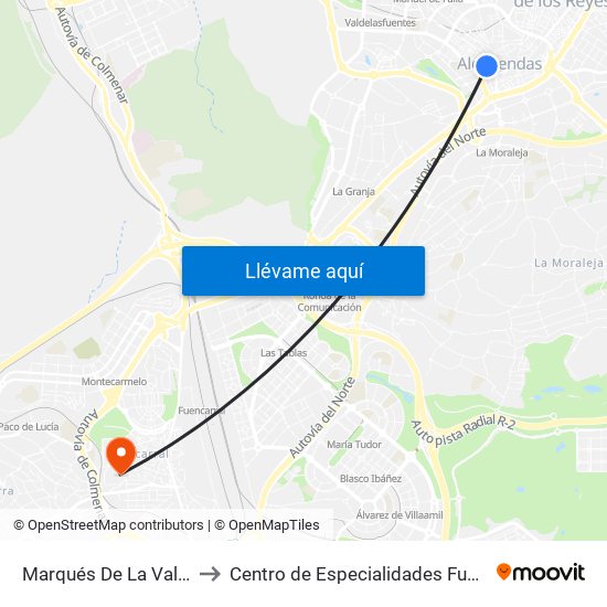 Marqués De La Valdavia to Centro de Especialidades Fuencarral map