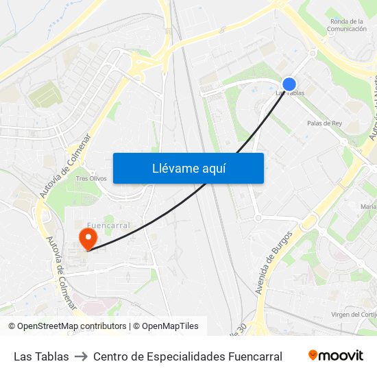 Las Tablas to Centro de Especialidades Fuencarral map