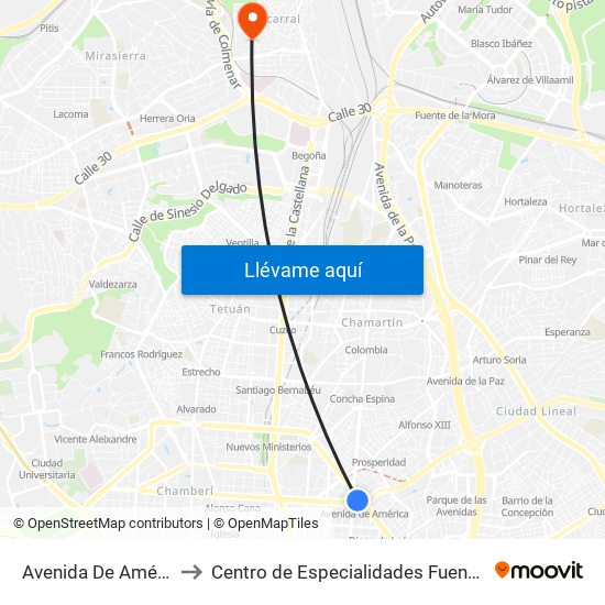 Avenida De América to Centro de Especialidades Fuencarral map