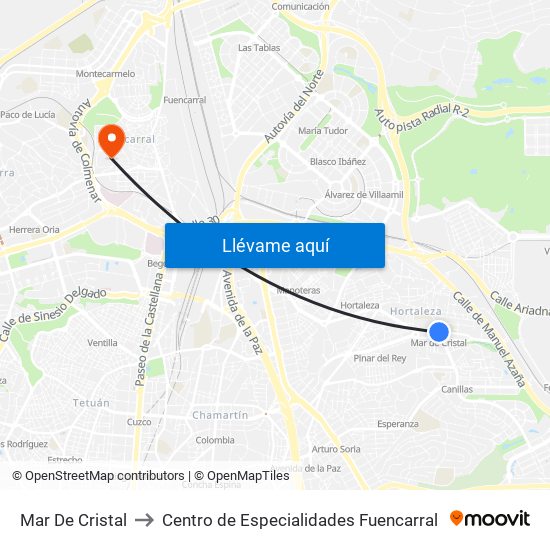 Mar De Cristal to Centro de Especialidades Fuencarral map
