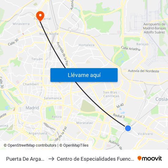 Puerta De Arganda to Centro de Especialidades Fuencarral map