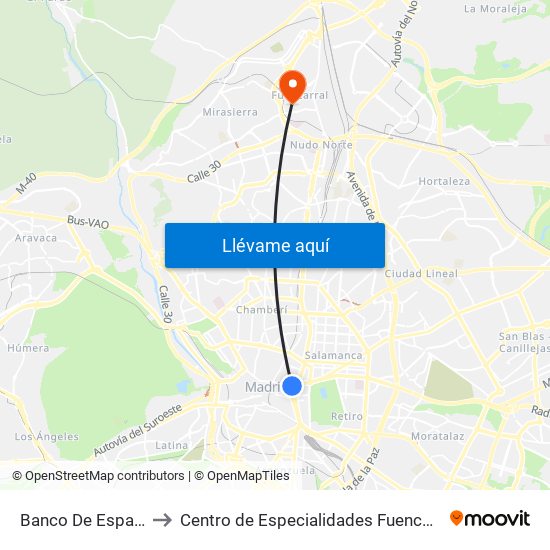Banco De España to Centro de Especialidades Fuencarral map