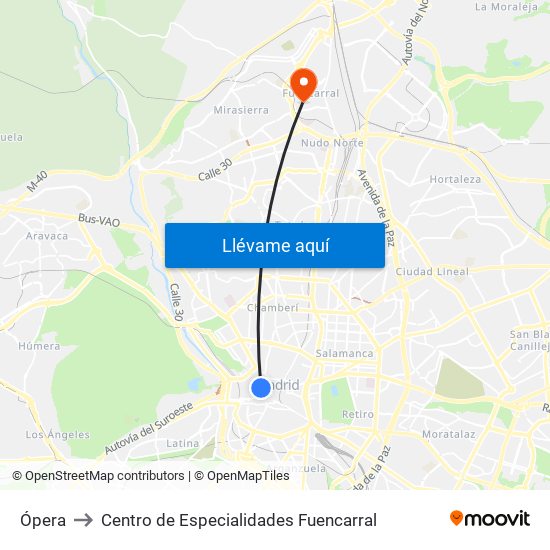 Ópera to Centro de Especialidades Fuencarral map