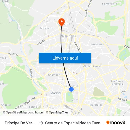 Príncipe De Vergara to Centro de Especialidades Fuencarral map