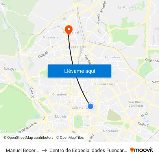 Manuel Becerra to Centro de Especialidades Fuencarral map
