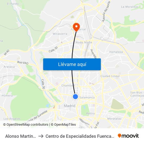 Alonso Martínez to Centro de Especialidades Fuencarral map