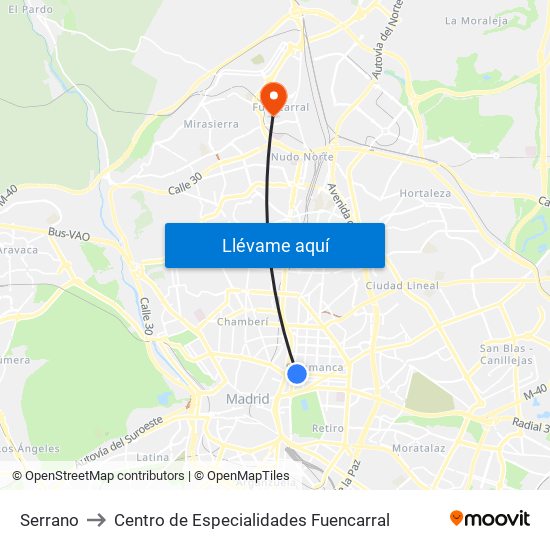 Serrano to Centro de Especialidades Fuencarral map