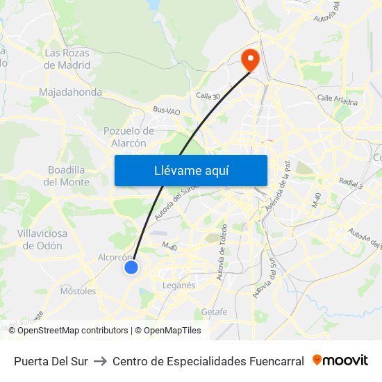 Puerta Del Sur to Centro de Especialidades Fuencarral map
