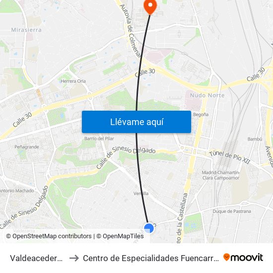 Valdeacederas to Centro de Especialidades Fuencarral map