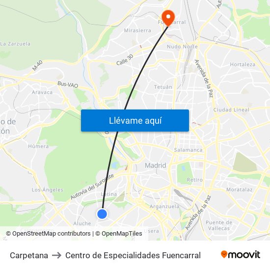 Carpetana to Centro de Especialidades Fuencarral map