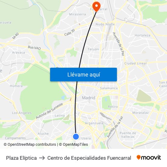 Plaza Elíptica to Centro de Especialidades Fuencarral map