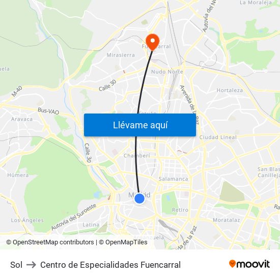 Sol to Centro de Especialidades Fuencarral map