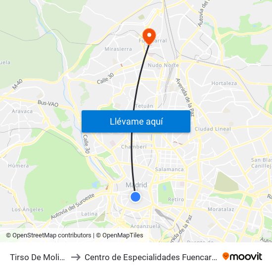 Tirso De Molina to Centro de Especialidades Fuencarral map