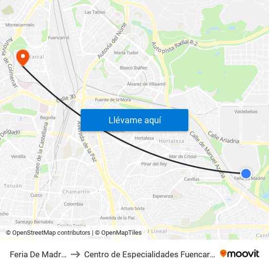 Feria De Madrid to Centro de Especialidades Fuencarral map
