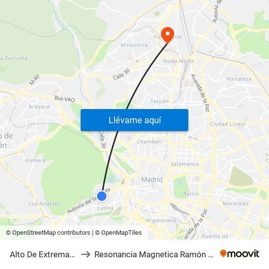 Alto De Extremadura to Resonancia Magnetica Ramón Y Cajal map