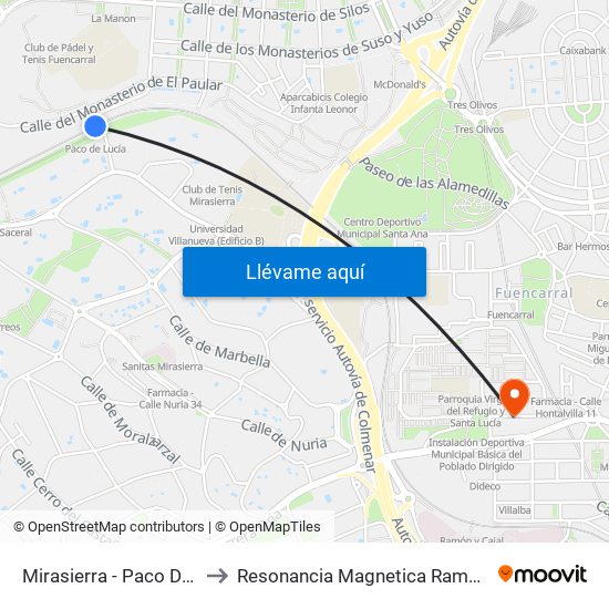Mirasierra - Paco De Lucía to Resonancia Magnetica Ramón Y Cajal map