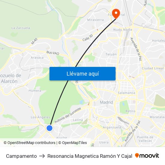 Campamento to Resonancia Magnetica Ramón Y Cajal map