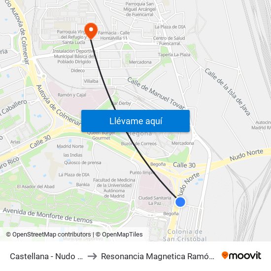 Castellana - Nudo Norte to Resonancia Magnetica Ramón Y Cajal map