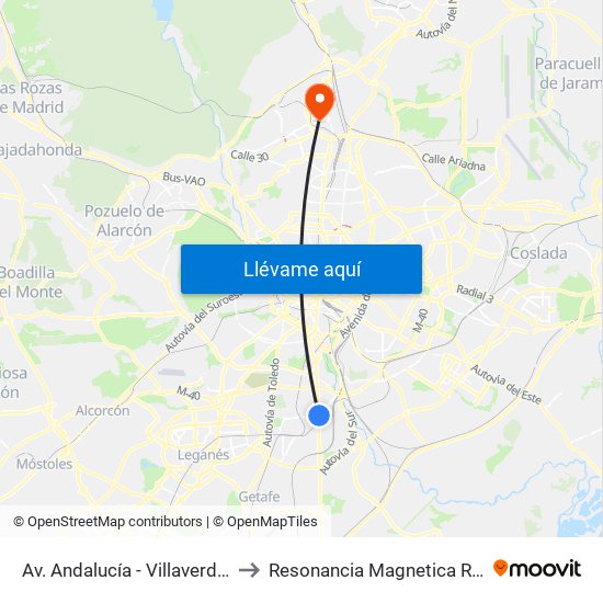 Av. Andalucía - Villaverde Bajo Cruce to Resonancia Magnetica Ramón Y Cajal map