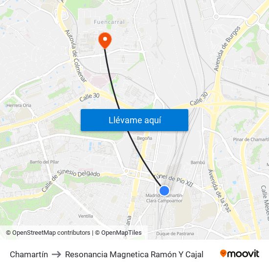 Chamartín to Resonancia Magnetica Ramón Y Cajal map