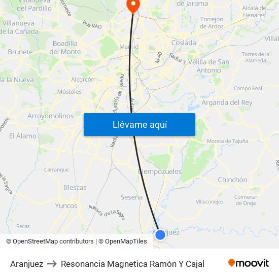 Aranjuez to Resonancia Magnetica Ramón Y Cajal map