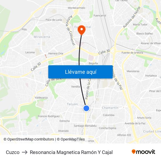 Cuzco to Resonancia Magnetica Ramón Y Cajal map