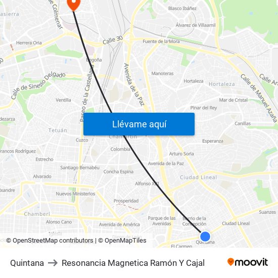 Quintana to Resonancia Magnetica Ramón Y Cajal map