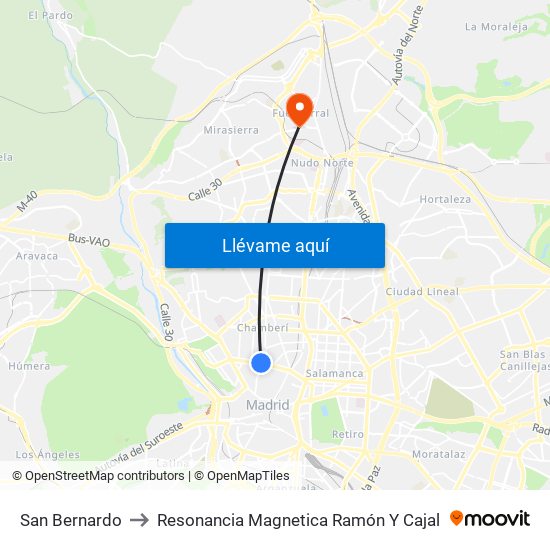 San Bernardo to Resonancia Magnetica Ramón Y Cajal map