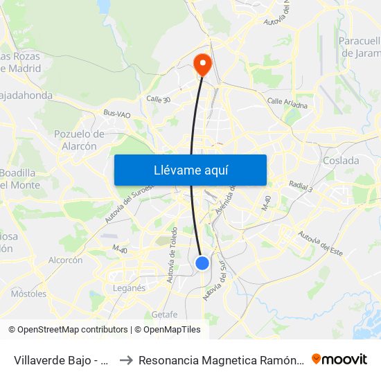 Villaverde Bajo - Cruce to Resonancia Magnetica Ramón Y Cajal map