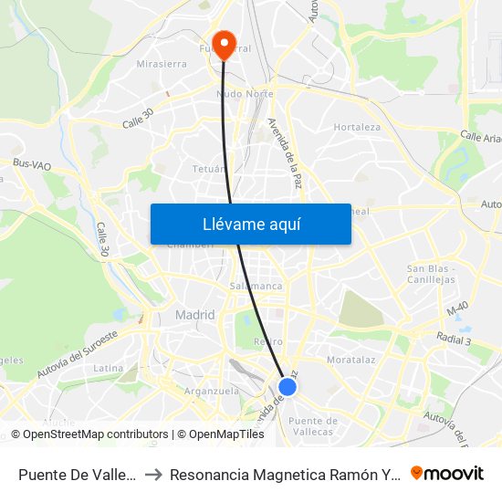 Puente De Vallecas to Resonancia Magnetica Ramón Y Cajal map
