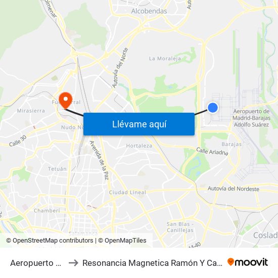 Aeropuerto T4 to Resonancia Magnetica Ramón Y Cajal map