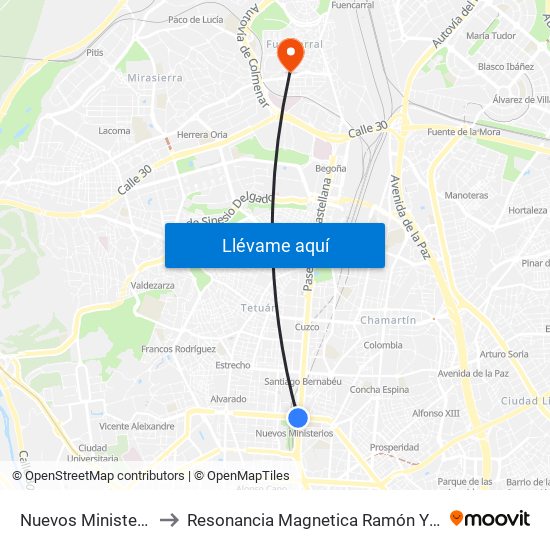 Nuevos Ministerios to Resonancia Magnetica Ramón Y Cajal map