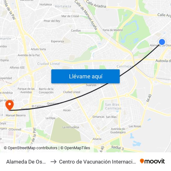 Alameda De Osuna to Centro de Vacunación Internacional map