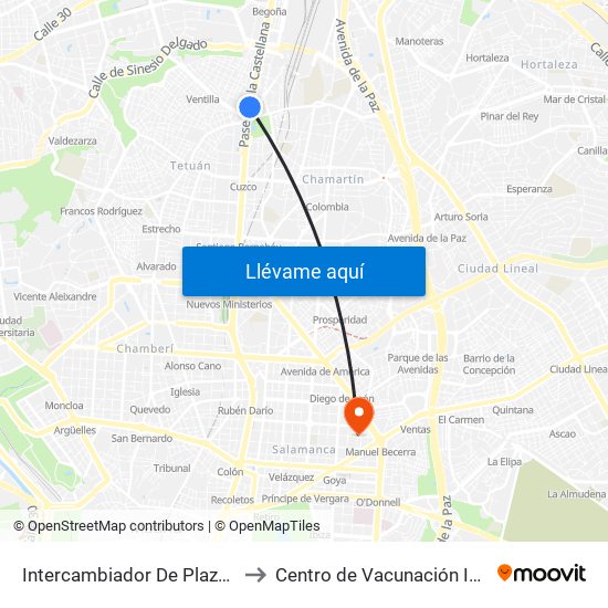 Intercambiador De Plaza De Castilla to Centro de Vacunación Internacional map