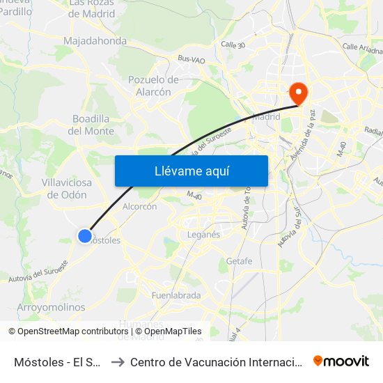 Móstoles - El Soto to Centro de Vacunación Internacional map