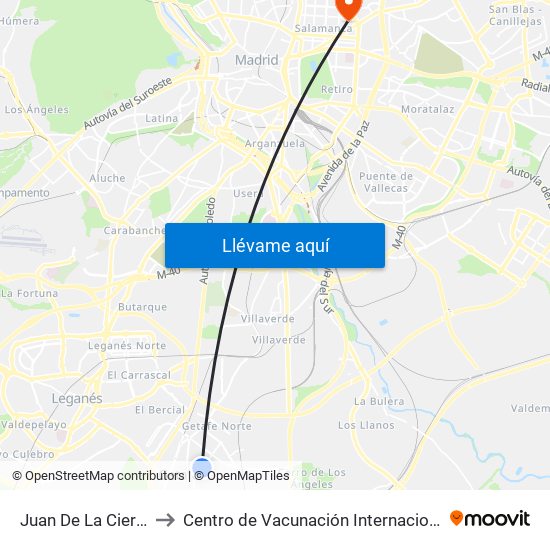 Juan De La Cierva to Centro de Vacunación Internacional map