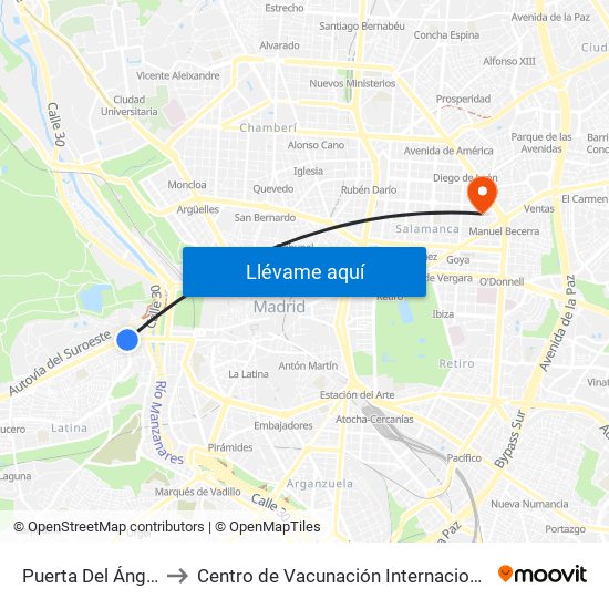 Puerta Del Ángel to Centro de Vacunación Internacional map