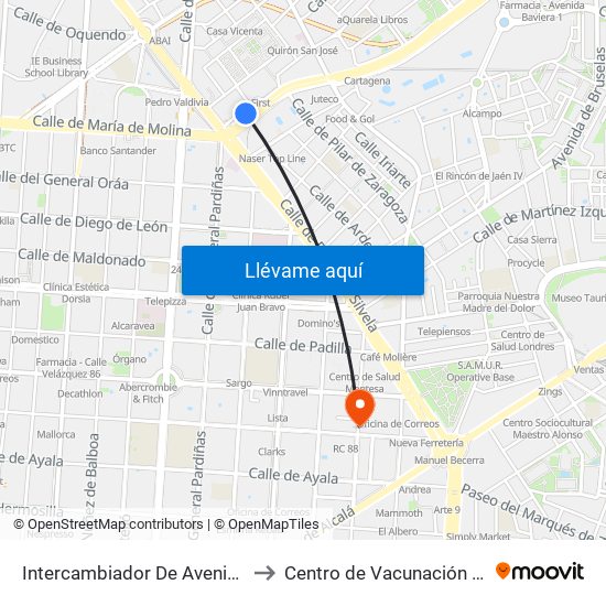 Intercambiador De Avenida De América to Centro de Vacunación Internacional map