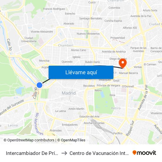 Intercambiador De Príncipe Pío to Centro de Vacunación Internacional map