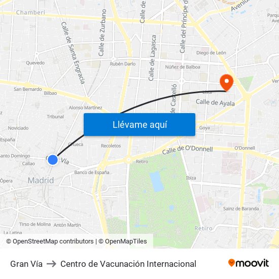 Gran Vía to Centro de Vacunación Internacional map