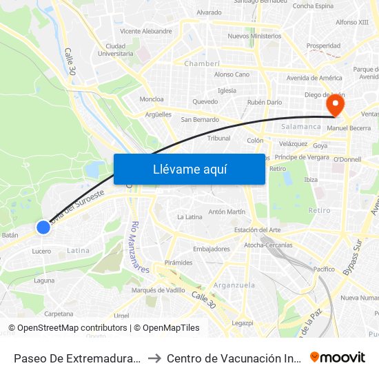 Paseo De Extremadura - El Greco to Centro de Vacunación Internacional map