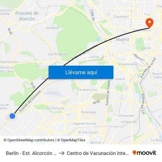Berlín - Est. Alcorcón Central to Centro de Vacunación Internacional map