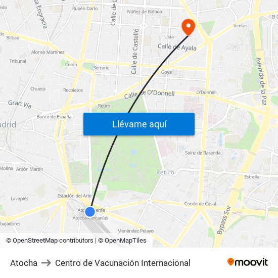 Atocha to Centro de Vacunación Internacional map