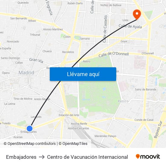 Embajadores to Centro de Vacunación Internacional map