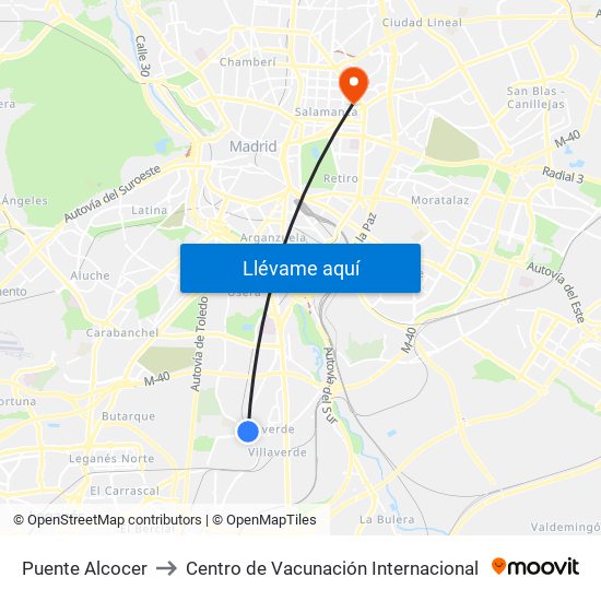Puente Alcocer to Centro de Vacunación Internacional map