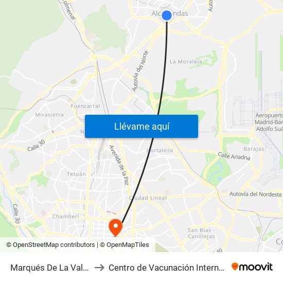 Marqués De La Valdavia to Centro de Vacunación Internacional map